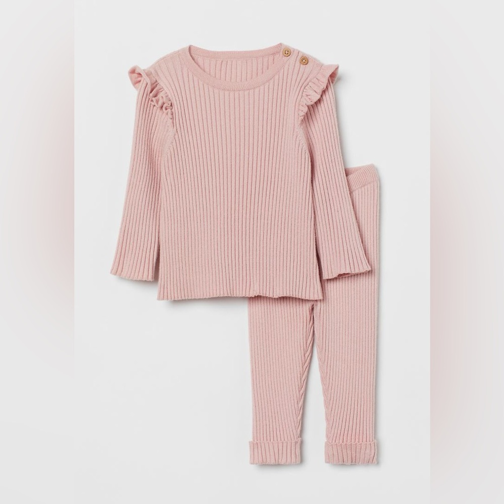 H&M Kids Baby Rib Knit Sweater Leggings Set Pink 3T Toddler Girls